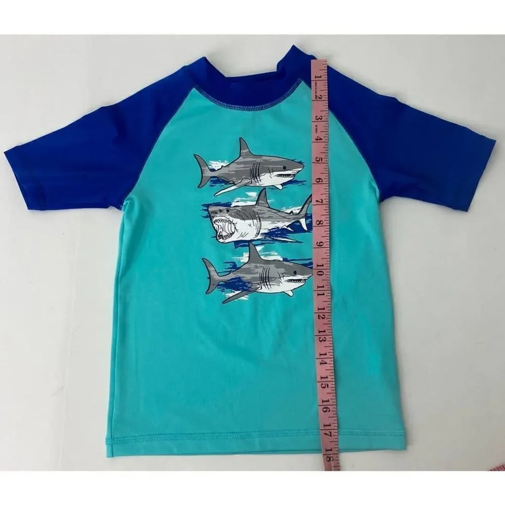 Place Sport Swim Shirt Blue Sharks Beach Sun - Kids Size Small